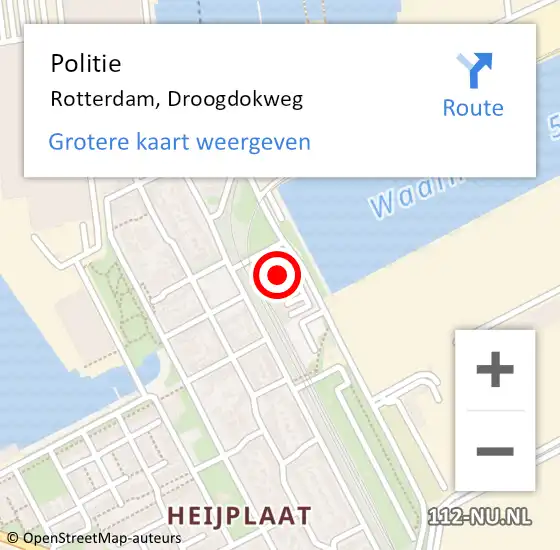 Locatie op kaart van de 112 melding: Politie Rotterdam, Droogdokweg op 4 juli 2022 12:35