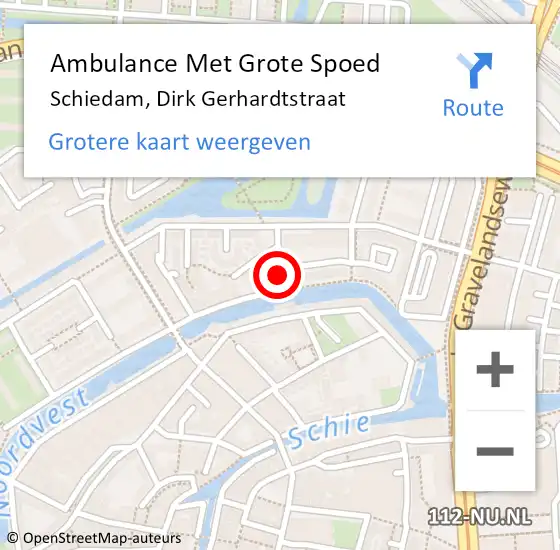 Locatie op kaart van de 112 melding: Ambulance Met Grote Spoed Naar Schiedam, Dirk Gerhardtstraat op 4 juli 2022 12:37