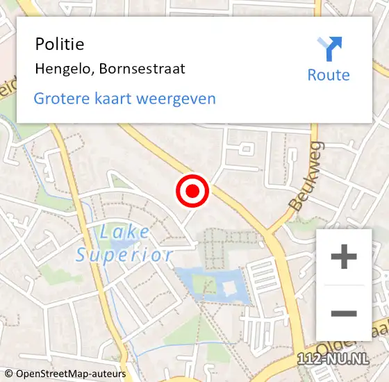 Locatie op kaart van de 112 melding: Politie Hengelo, Bornsestraat op 4 juli 2022 12:48