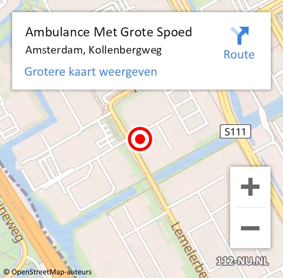 Locatie op kaart van de 112 melding: Ambulance Met Grote Spoed Naar Amsterdam-Zuidoost, Kollenbergweg op 4 juli 2022 13:18