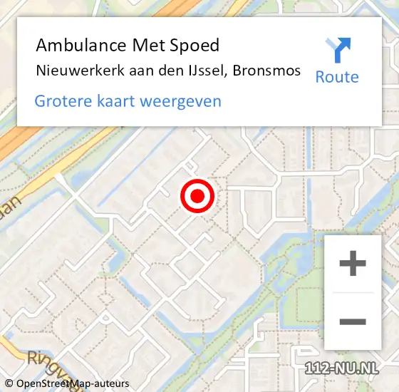 Locatie op kaart van de 112 melding: Ambulance Met Spoed Naar Nieuwerkerk aan den IJssel, Bronsmos op 4 juli 2022 13:20