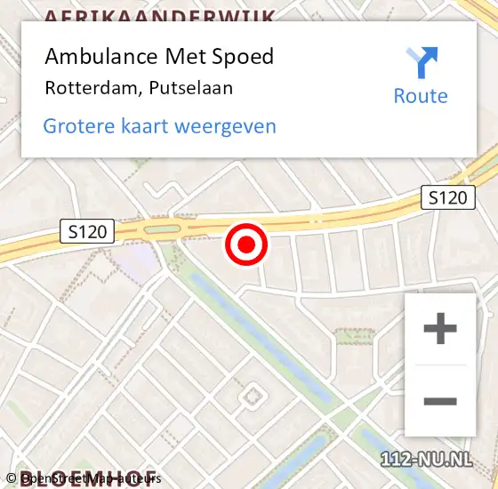Locatie op kaart van de 112 melding: Ambulance Met Spoed Naar Rotterdam, Putselaan op 4 juli 2022 13:26