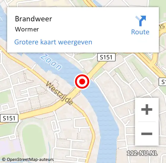 Locatie op kaart van de 112 melding: Brandweer Wormer op 4 juli 2022 13:26