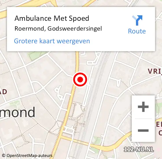 Locatie op kaart van de 112 melding: Ambulance Met Spoed Naar Roermond, Godsweerdersingel op 4 juli 2022 13:26