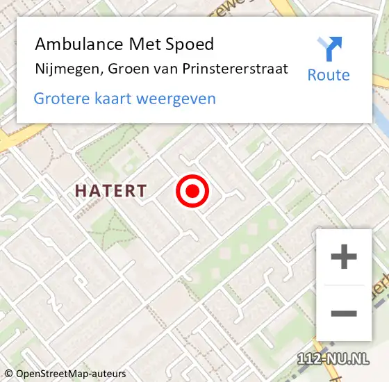Locatie op kaart van de 112 melding: Ambulance Met Spoed Naar Nijmegen, Groen van Prinstererstraat op 4 juli 2022 13:27