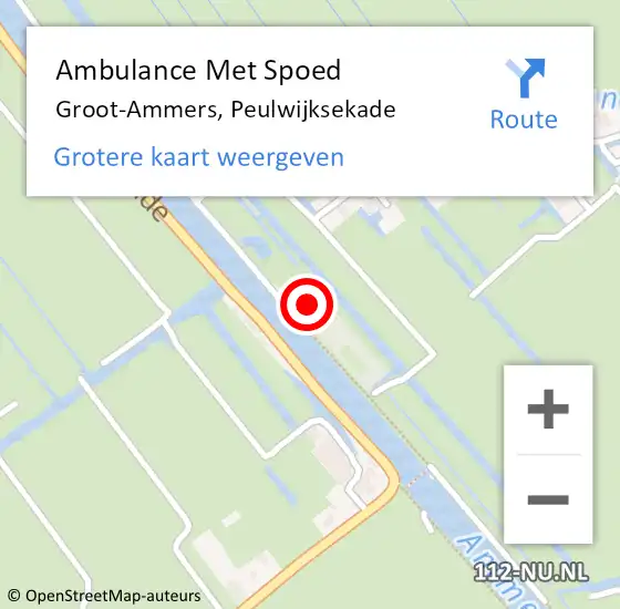 Locatie op kaart van de 112 melding: Ambulance Met Spoed Naar Groot-Ammers, Peulwijksekade op 4 juli 2022 13:29