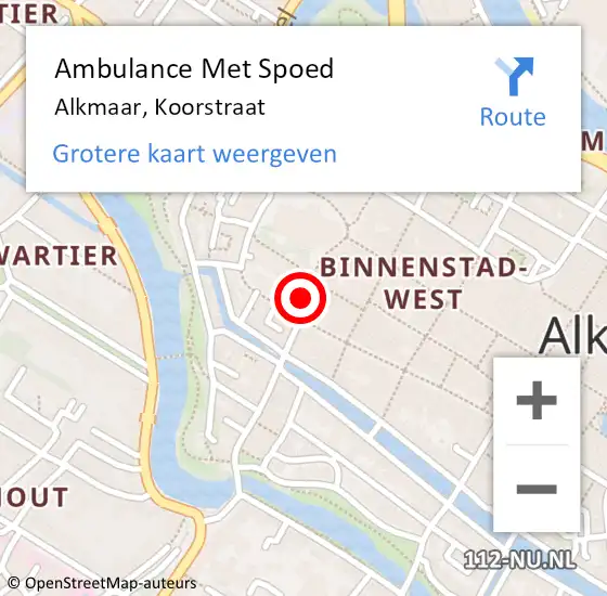 Locatie op kaart van de 112 melding: Ambulance Met Spoed Naar Alkmaar, Koorstraat op 4 juli 2022 13:29
