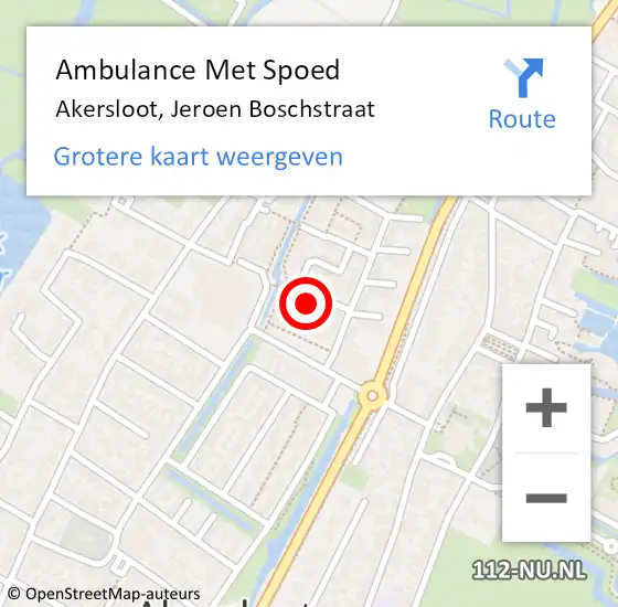 Locatie op kaart van de 112 melding: Ambulance Met Spoed Naar Akersloot, Jeroen Boschstraat op 4 juli 2022 13:35