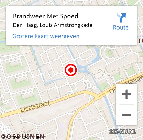 Locatie op kaart van de 112 melding: Brandweer Met Spoed Naar Den Haag, Louis Armstrongkade op 4 juli 2022 13:38