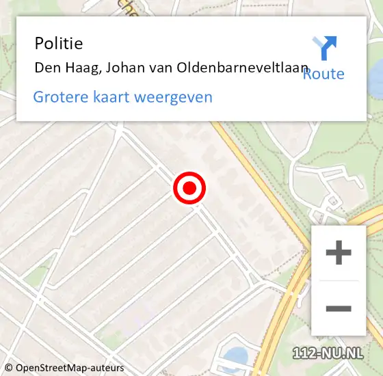 Locatie op kaart van de 112 melding: Politie Den Haag, Johan van Oldenbarneveltlaan op 4 juli 2022 13:42