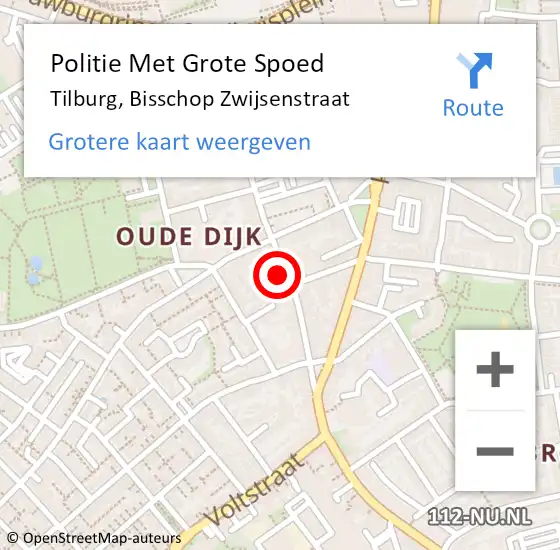Locatie op kaart van de 112 melding: Politie Met Grote Spoed Naar Tilburg, Bisschop Zwijsenstraat op 4 juli 2022 13:43