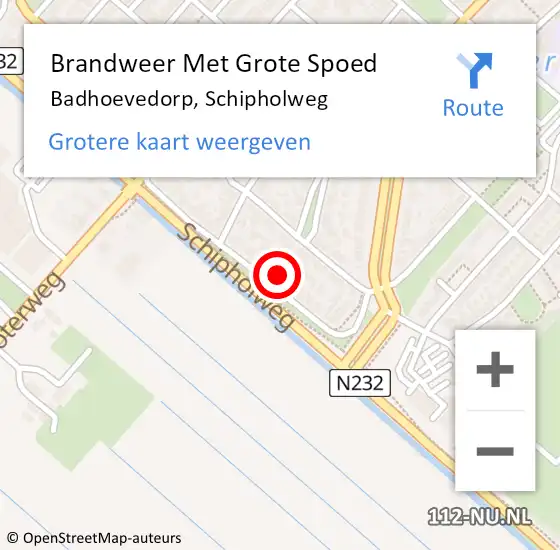 Locatie op kaart van de 112 melding: Brandweer Met Grote Spoed Naar Badhoevedorp, Schipholweg op 4 juli 2022 13:45