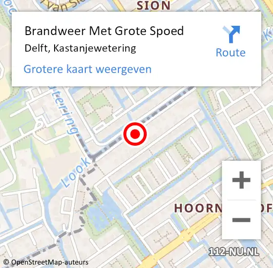 Locatie op kaart van de 112 melding: Brandweer Met Grote Spoed Naar Delft, Kastanjewetering op 4 juli 2022 13:56