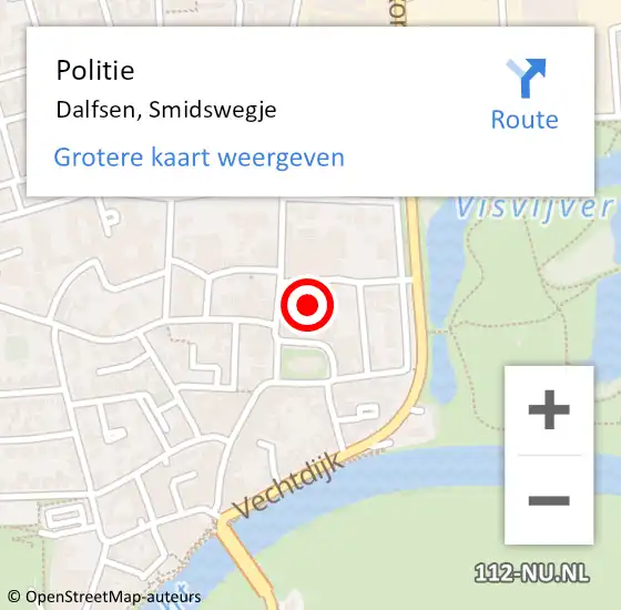 Locatie op kaart van de 112 melding: Politie Dalfsen, Smidswegje op 4 juli 2022 14:03