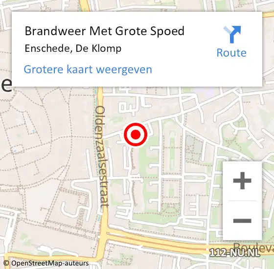 Locatie op kaart van de 112 melding: Brandweer Met Grote Spoed Naar Enschede, De Klomp op 4 juli 2022 14:08