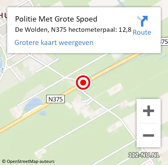 Locatie op kaart van de 112 melding: Politie Met Grote Spoed Naar De Wolden, N375 hectometerpaal: 12,8 op 4 juli 2022 14:08