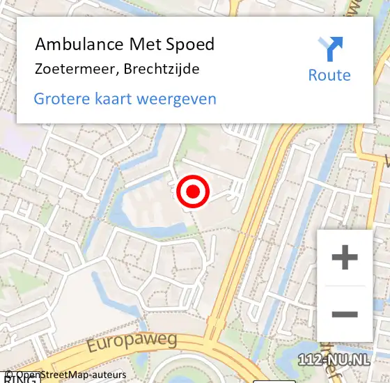 Locatie op kaart van de 112 melding: Ambulance Met Spoed Naar Zoetermeer, Brechtzijde op 4 juli 2022 14:09