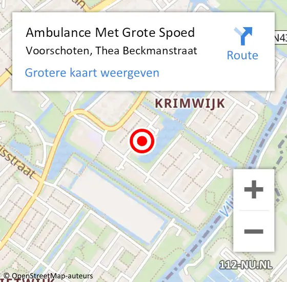 Locatie op kaart van de 112 melding: Ambulance Met Grote Spoed Naar Voorschoten, Thea Beckmanstraat op 4 juli 2022 14:10
