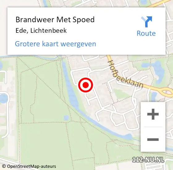 Locatie op kaart van de 112 melding: Brandweer Met Spoed Naar Ede, Lichtenbeek op 4 juli 2022 14:10