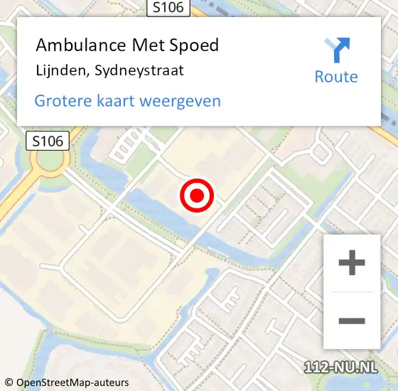 Locatie op kaart van de 112 melding: Ambulance Met Spoed Naar Lijnden, Sydneystraat op 4 juli 2022 14:12