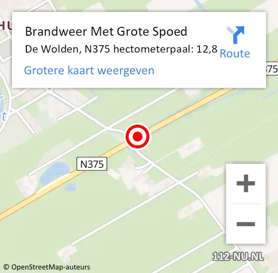 Locatie op kaart van de 112 melding: Brandweer Met Grote Spoed Naar De Wolden, N375 hectometerpaal: 12,8 op 4 juli 2022 14:14