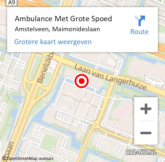 Locatie op kaart van de 112 melding: Ambulance Met Grote Spoed Naar Amstelveen, Maimonideslaan op 4 juli 2022 14:15