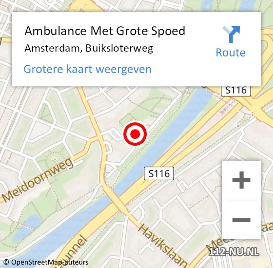 Locatie op kaart van de 112 melding: Ambulance Met Grote Spoed Naar Amsterdam, Buiksloterweg op 4 juli 2022 14:21