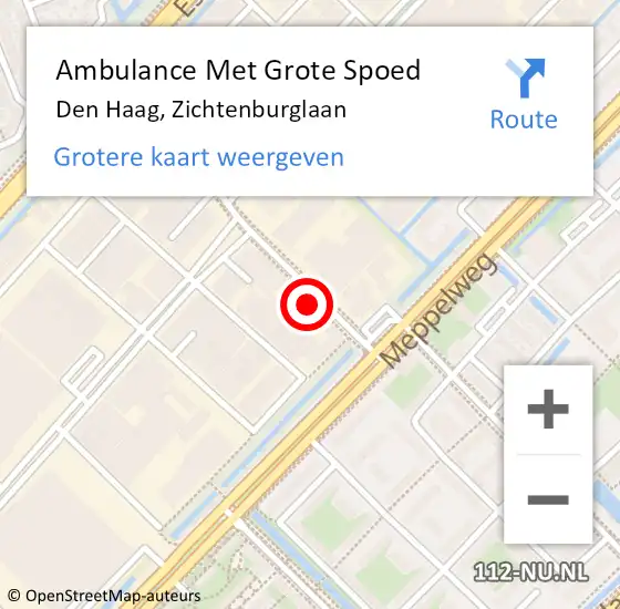 Locatie op kaart van de 112 melding: Ambulance Met Grote Spoed Naar Den Haag, Zichtenburglaan op 4 juli 2022 14:24