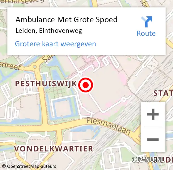 Locatie op kaart van de 112 melding: Ambulance Met Grote Spoed Naar Leiden, Einthovenweg op 4 juli 2022 14:25