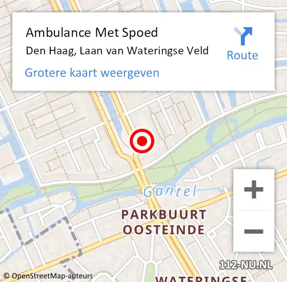 Locatie op kaart van de 112 melding: Ambulance Met Spoed Naar Den Haag, Laan van Wateringse Veld op 4 juli 2022 14:26