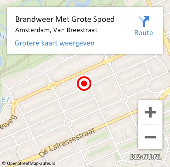 Locatie op kaart van de 112 melding: Brandweer Met Grote Spoed Naar Amsterdam, Van Breestraat op 4 juli 2022 14:30