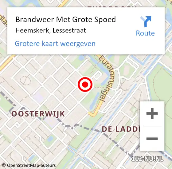 Locatie op kaart van de 112 melding: Brandweer Met Grote Spoed Naar Heemskerk, Lessestraat op 4 juli 2022 14:34