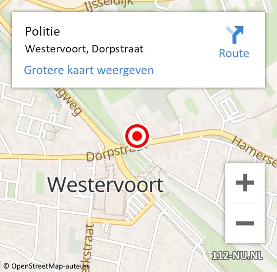 Locatie op kaart van de 112 melding: Politie Westervoort, Dorpstraat op 4 juli 2022 14:36