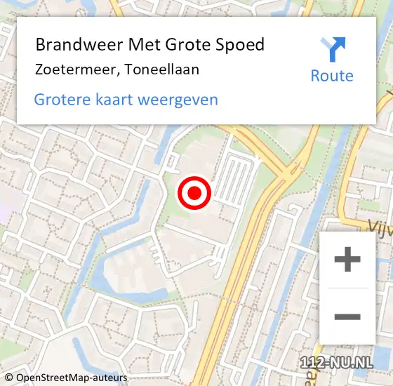 Locatie op kaart van de 112 melding: Brandweer Met Grote Spoed Naar Zoetermeer, Toneellaan op 4 juli 2022 14:39