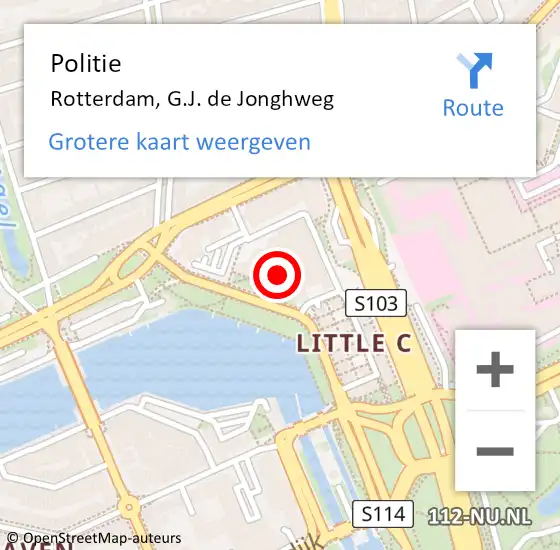 Locatie op kaart van de 112 melding: Politie Rotterdam, G.J. de Jonghweg op 4 juli 2022 14:42