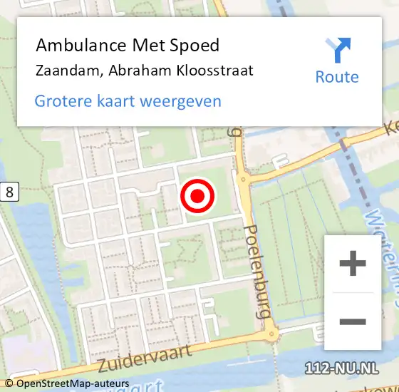 Locatie op kaart van de 112 melding: Ambulance Met Spoed Naar Zaandam, Abraham Kloosstraat op 4 juli 2022 14:43