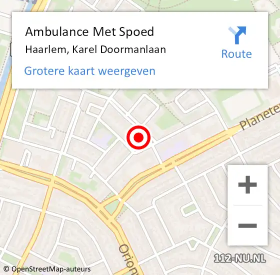 Locatie op kaart van de 112 melding: Ambulance Met Spoed Naar Haarlem, Karel Doormanlaan op 4 juli 2022 14:45