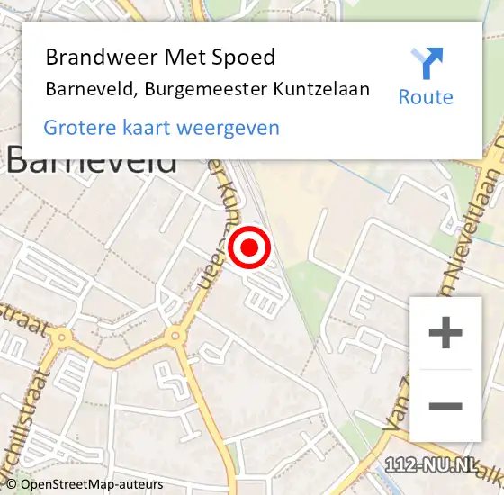 Locatie op kaart van de 112 melding: Brandweer Met Spoed Naar Barneveld, Burgemeester Kuntzelaan op 4 juli 2022 14:47