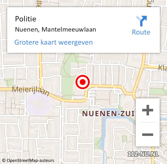 Locatie op kaart van de 112 melding: Politie Nuenen, Mantelmeeuwlaan op 4 juli 2022 14:51