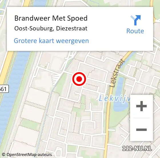 Locatie op kaart van de 112 melding: Brandweer Met Spoed Naar Oost-Souburg, Diezestraat op 4 juli 2022 14:56