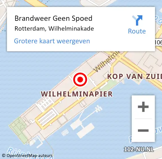 Locatie op kaart van de 112 melding: Brandweer Geen Spoed Naar Rotterdam, Wilhelminakade op 4 juli 2022 15:05