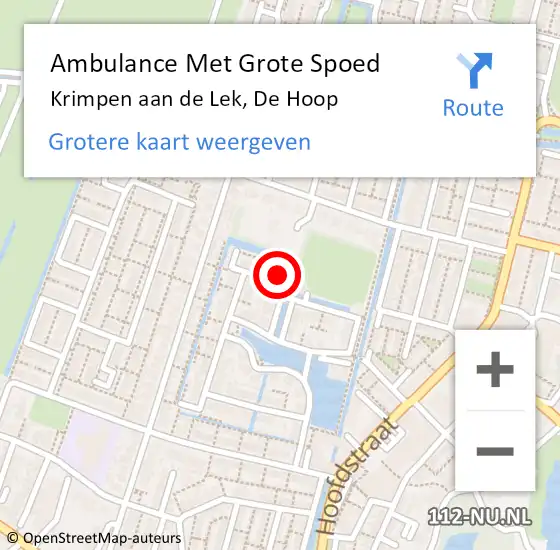 Locatie op kaart van de 112 melding: Ambulance Met Grote Spoed Naar Krimpen aan de Lek, De Hoop op 4 juli 2022 15:15