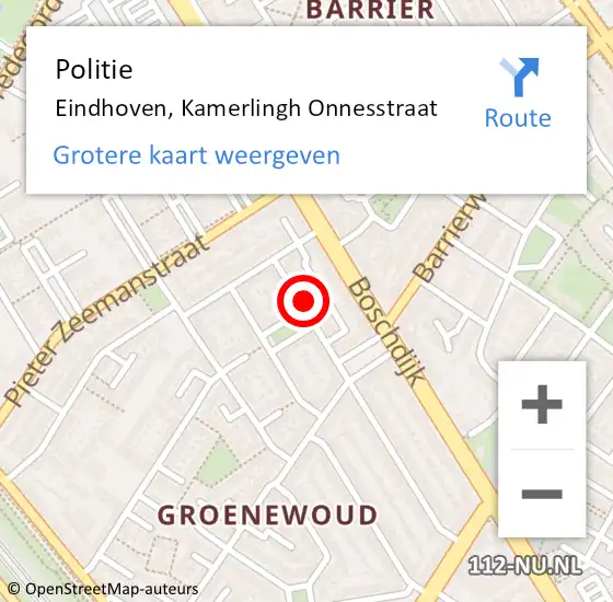 Locatie op kaart van de 112 melding: Politie Eindhoven, Kamerlingh Onnesstraat op 4 juli 2022 15:22