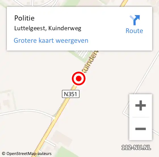 Locatie op kaart van de 112 melding: Politie Luttelgeest, Kuinderweg op 4 juli 2022 15:30