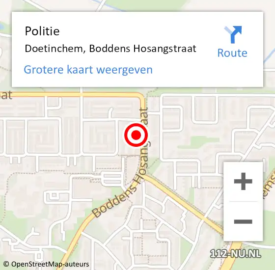 Locatie op kaart van de 112 melding: Politie Doetinchem, Boddens Hosangstraat op 4 juli 2022 15:37