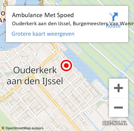 Locatie op kaart van de 112 melding: Ambulance Met Spoed Naar Ouderkerk aan den IJssel, Burgemeesters Van Waningstraat op 4 juli 2022 15:47