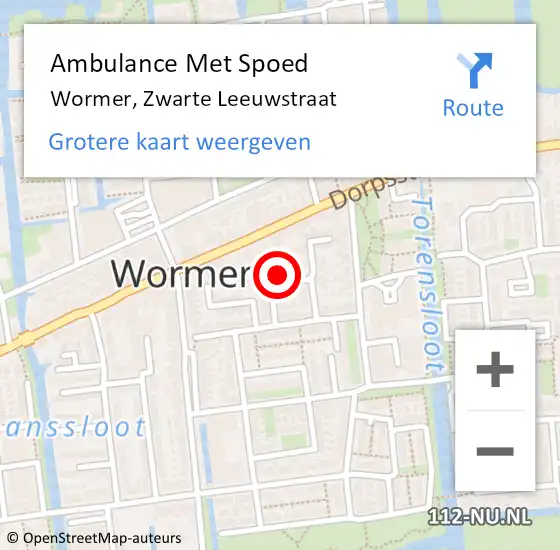 Locatie op kaart van de 112 melding: Ambulance Met Spoed Naar Wormer, Zwarte Leeuwstraat op 4 juli 2022 16:00