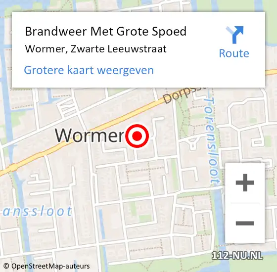 Locatie op kaart van de 112 melding: Brandweer Met Grote Spoed Naar Wormer, Zwarte Leeuwstraat op 4 juli 2022 16:04