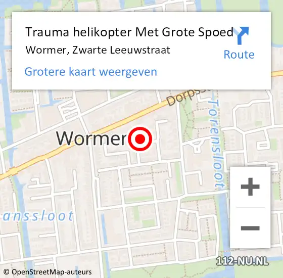 Locatie op kaart van de 112 melding: Trauma helikopter Met Grote Spoed Naar Wormer, Zwarte Leeuwstraat op 4 juli 2022 16:05