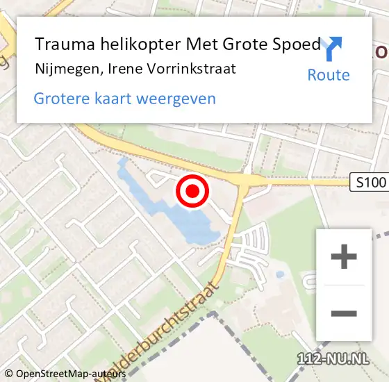 Locatie op kaart van de 112 melding: Trauma helikopter Met Grote Spoed Naar Nijmegen, Irene Vorrinkstraat op 4 juli 2022 16:10